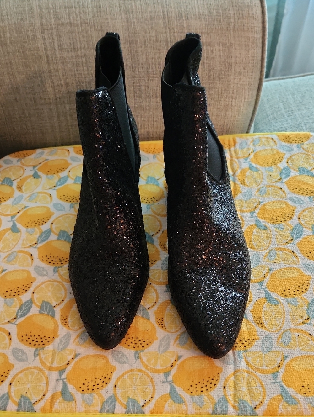 Forever 21 Black Glitter Pointed Ankle Booties